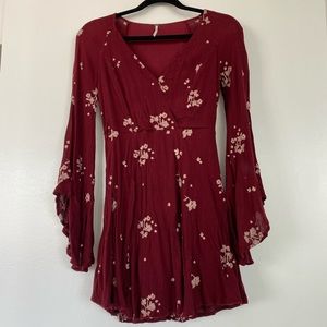 FREE PEOPLE MAROON EMBROIDERED DRESS
